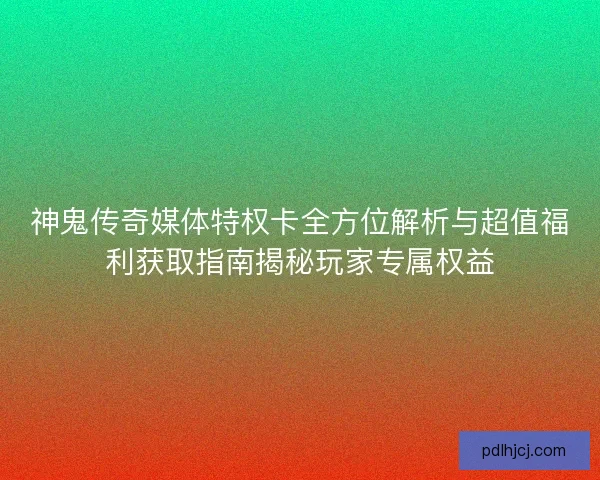 神鬼传奇媒体特权卡全方位解析与超值福利获取指南揭秘玩家专属权益